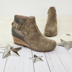 Dansko Shirley wedge booties taupe brown buckle 38